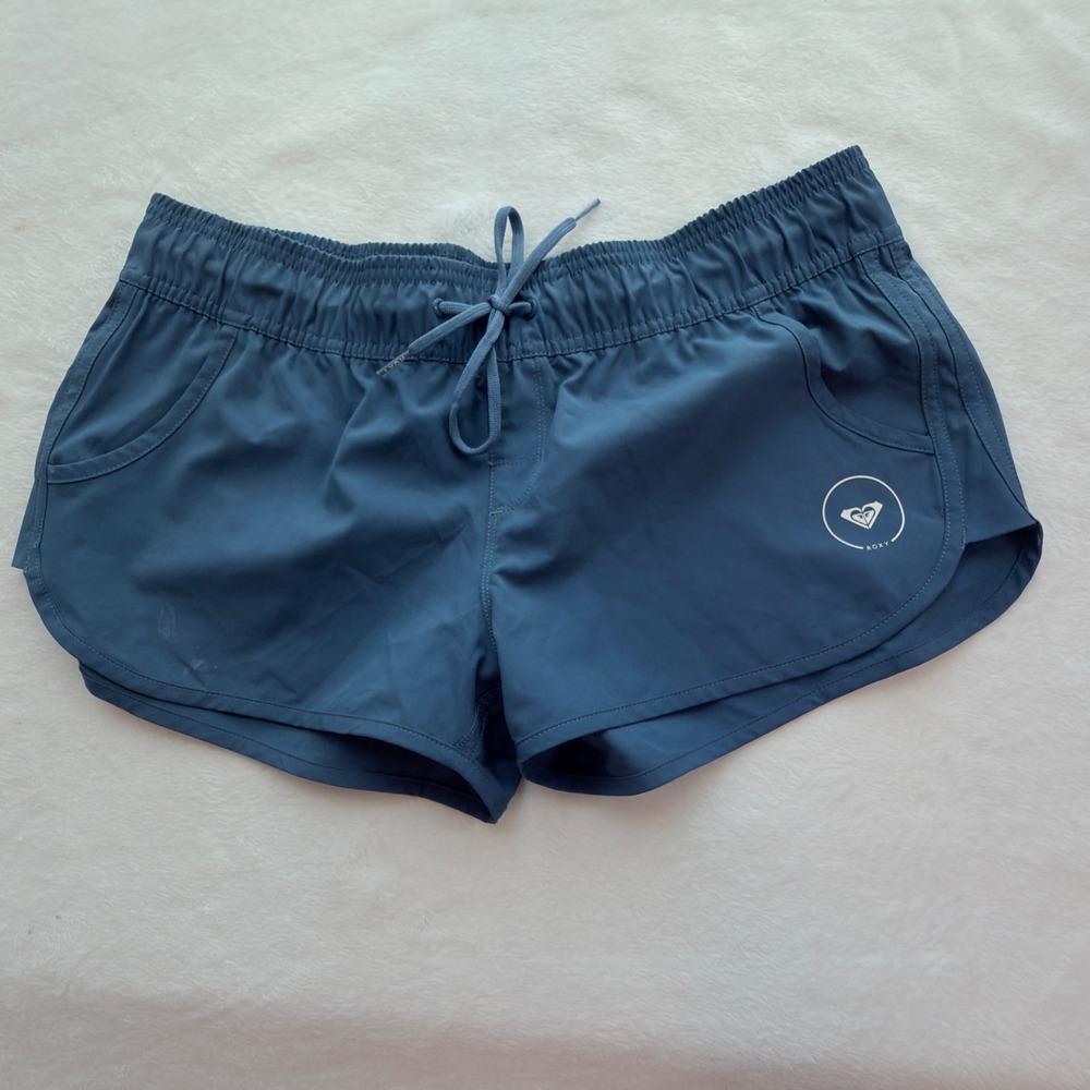 Roxy Board Shorts Womens Medium Blue Good Surf Beach Dolphin Hem Drawstring
